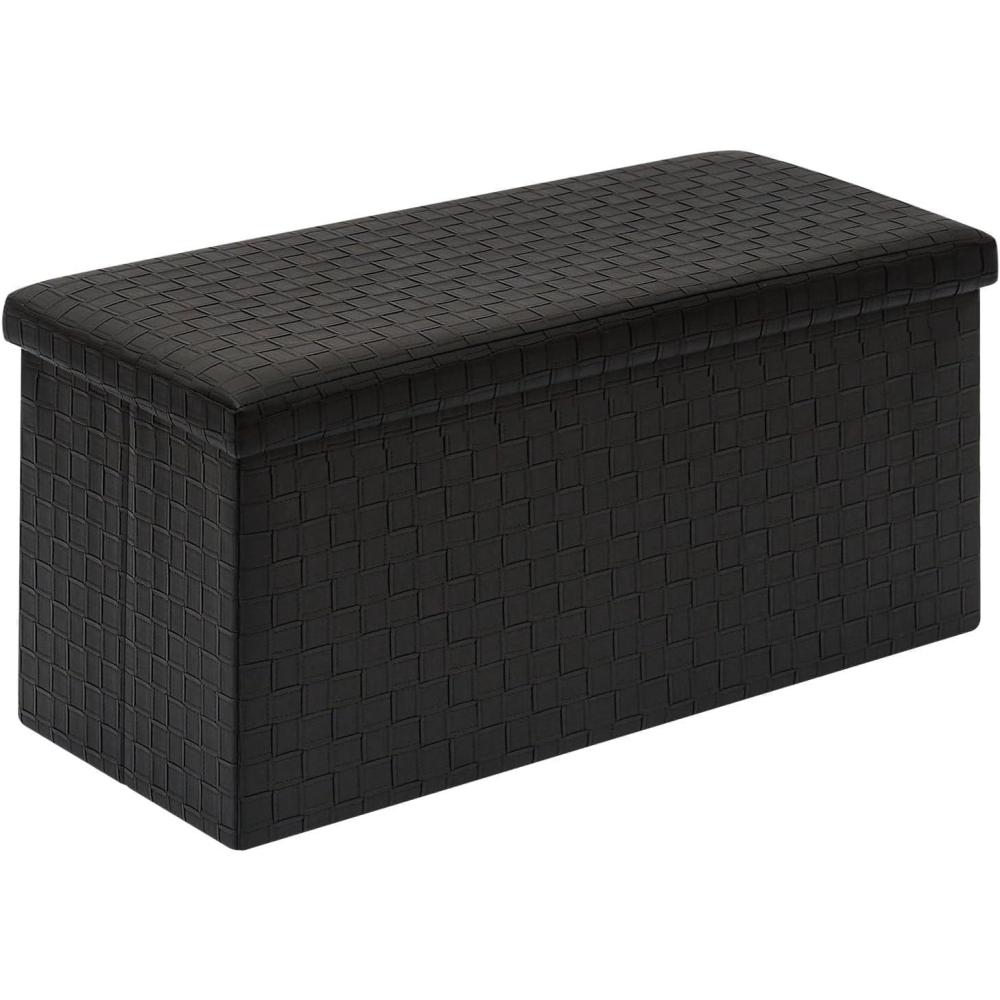 imageB FSOBEIIALEO Folding Storage Ottoman Faux Leather Footrest Seat Long Bench Chest Black 30quotx15quotx15quotBlack