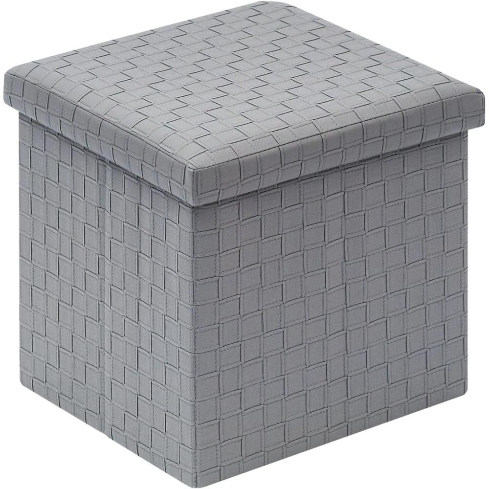 imageB FSOBEIIALEO Folding Storage Ottoman Faux Leather Footrest Seat Long Bench Chest Black 30quotx15quotx15quotGrey