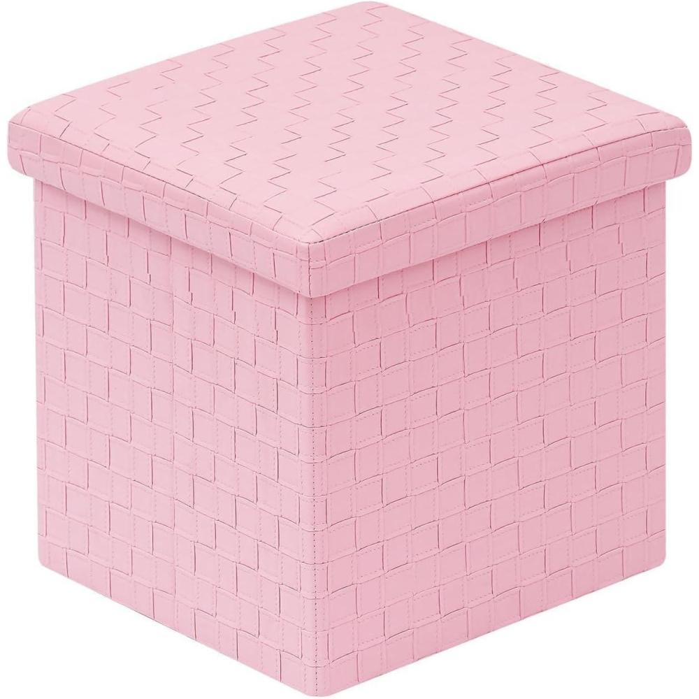 imageB FSOBEIIALEO Folding Storage Ottoman Faux Leather Footrest Seat Long Bench Chest Black 30quotx15quotx15quotPink