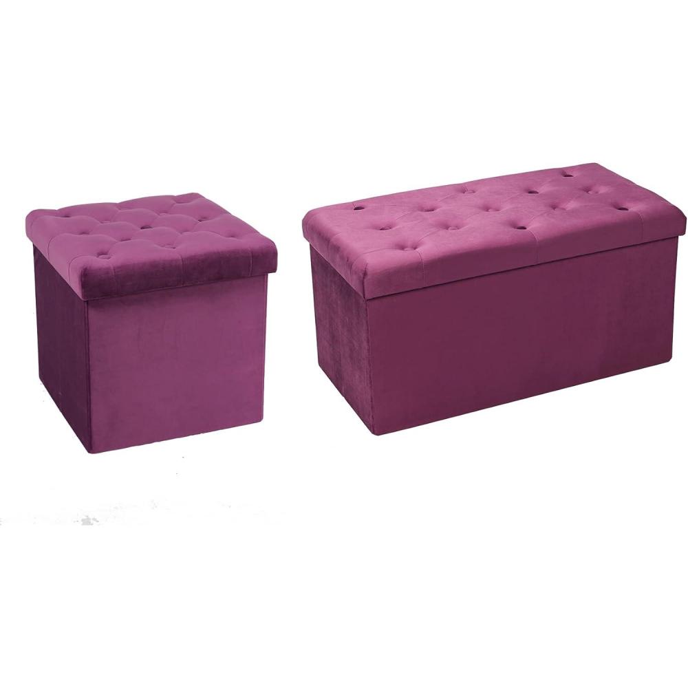 imageB FSOBEIIALEO Folding Storage Ottoman Long Shoes Bench Flannelette Footrest Stool Seat Purple