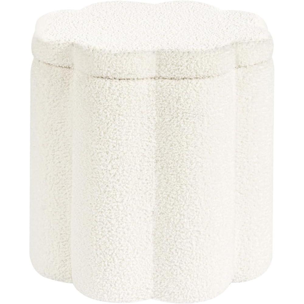 imageB FSOBEIIALEO Ottoman with Stroage FlowerShaped Storage Sherpa Ottoman Makeup Vanity Stool Boucle Upholstered Foot Rest 169quotCream White
