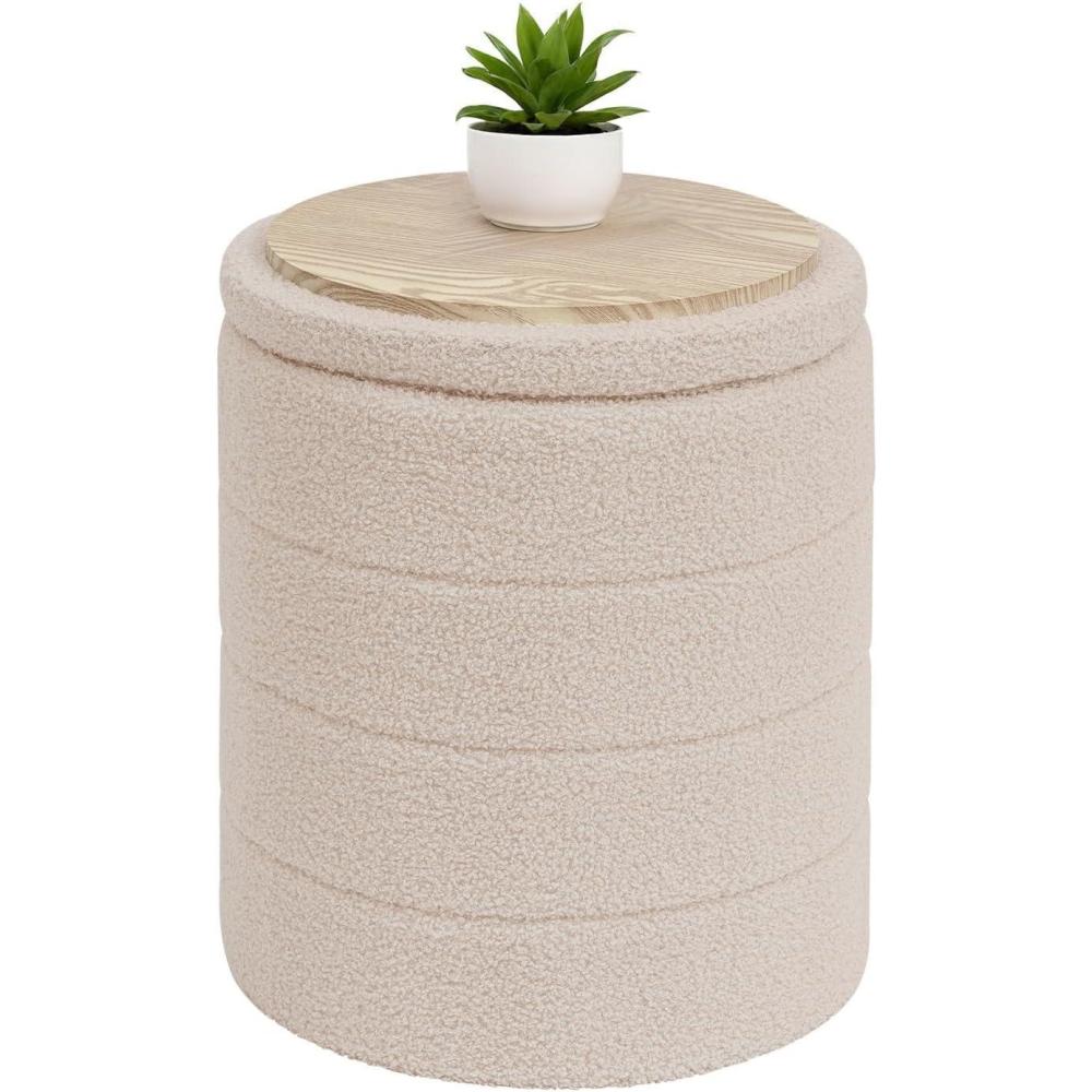 imageB FSOBEIIALEO Ottoman with Stroage Round Sherpa Storage Ottoman Stool Boucle Foot Rest22 x 22quotx1575quot PinkBeige