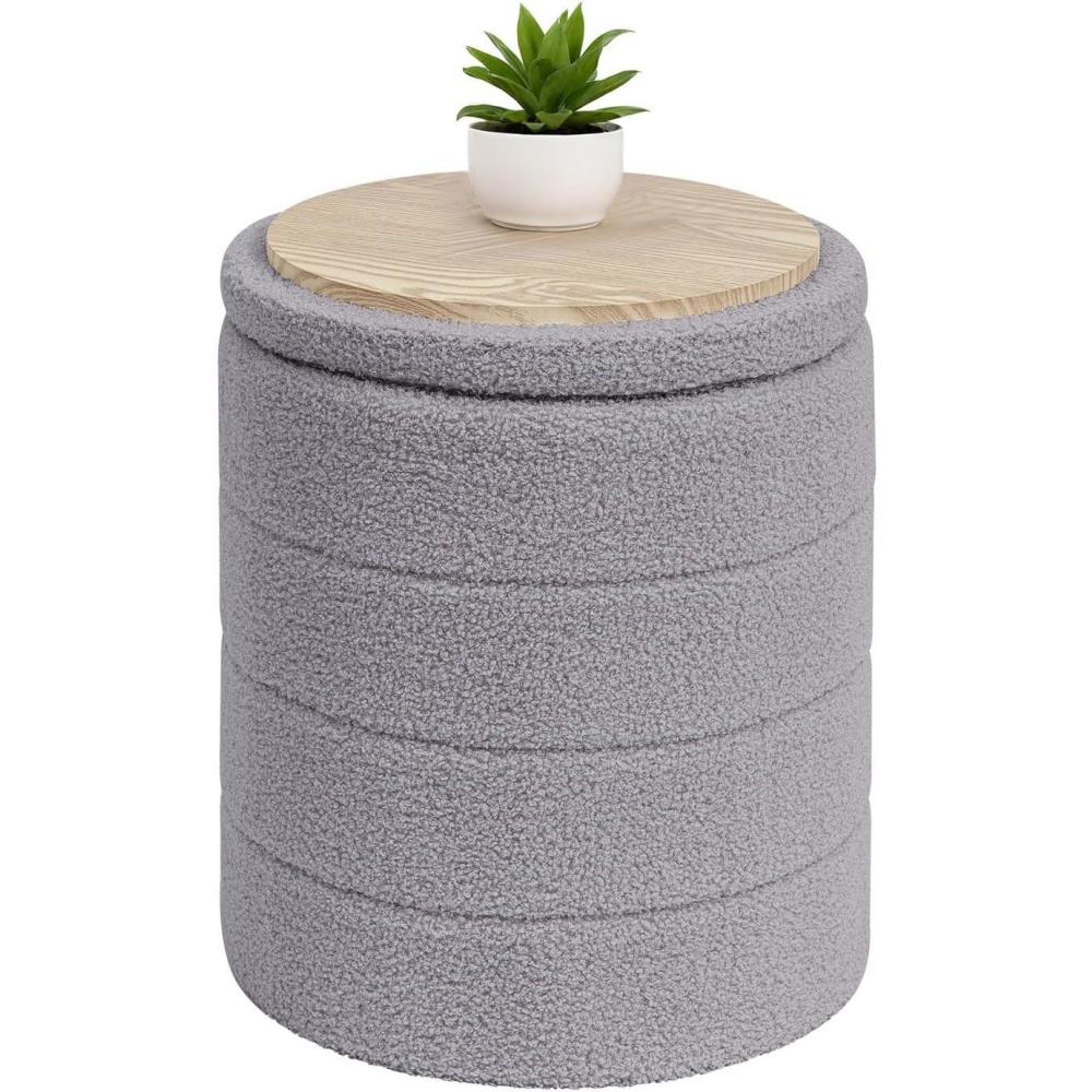imageB FSOBEIIALEO Ottoman with Stroage Round Sherpa Storage Ottoman Stool Boucle Foot Rest22 x 22quotx1575quot PinkGrey
