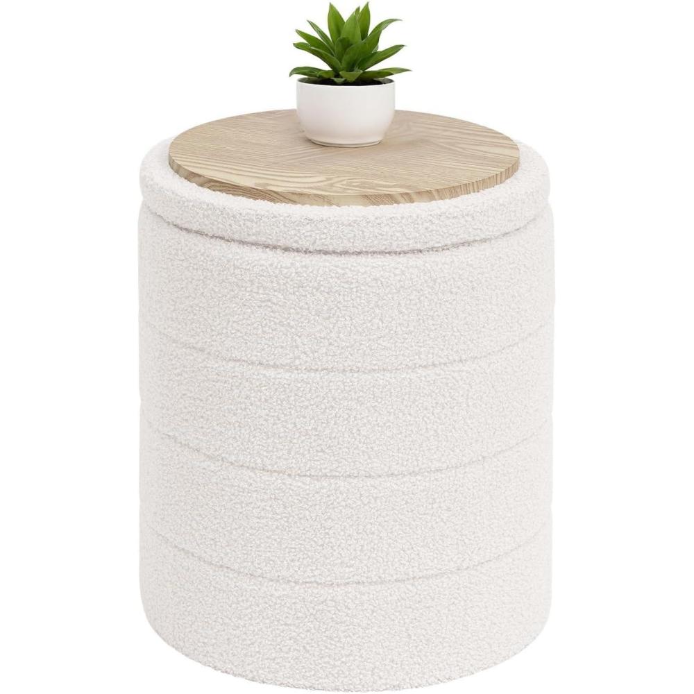 imageB FSOBEIIALEO Ottoman with Stroage Round Sherpa Storage Ottoman Stool Boucle Foot Rest22 x 22quotx1575quot PinkWhite