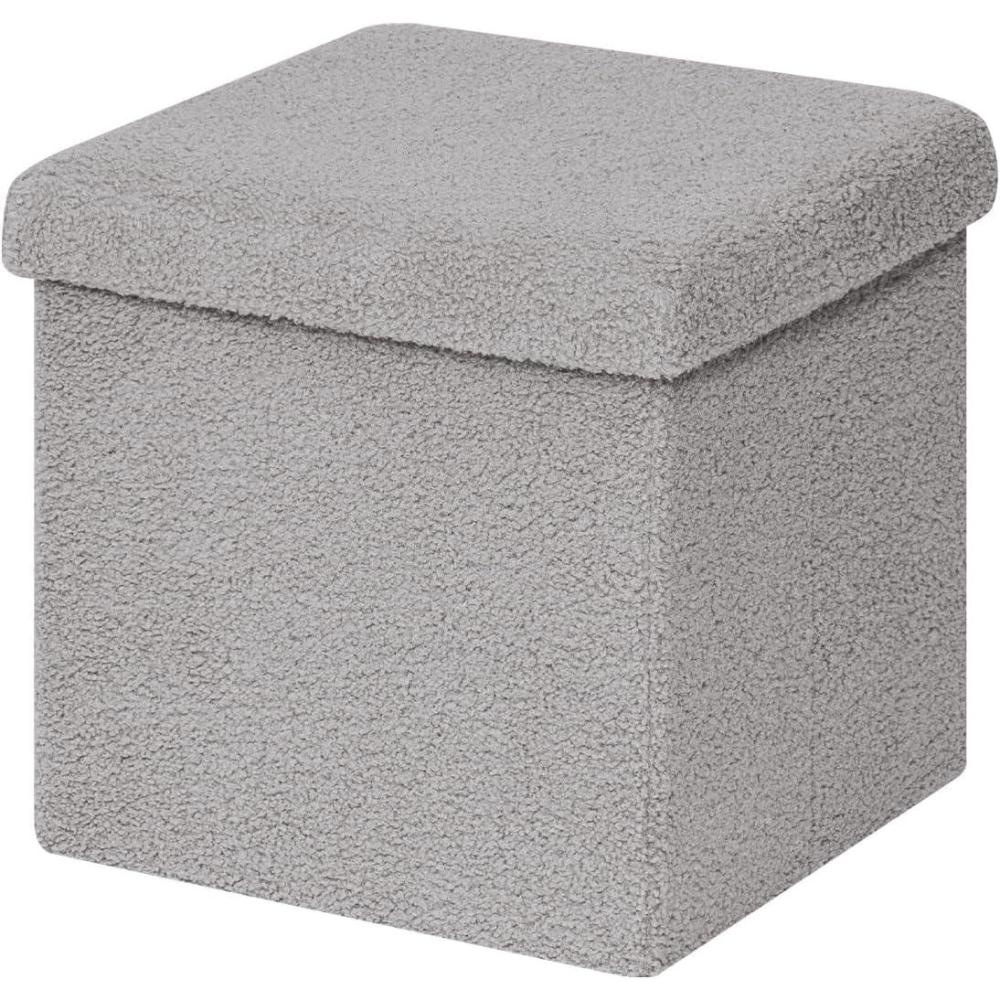 imageB FSOBEIIALEO Small Storage Ottoman Cube Sherpa Ottomans Foot Rest Foldable Boucle Ottoman Faux Teddy Fur Cream White 126quotx126quotx126quotGrey
