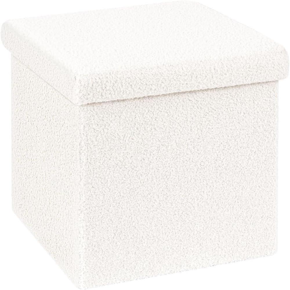 imageB FSOBEIIALEO Small Storage Ottoman Cube Sherpa Ottomans Foot Rest Foldable Boucle Ottoman Faux Teddy Fur Cream White 126quotx126quotx126quotWhite