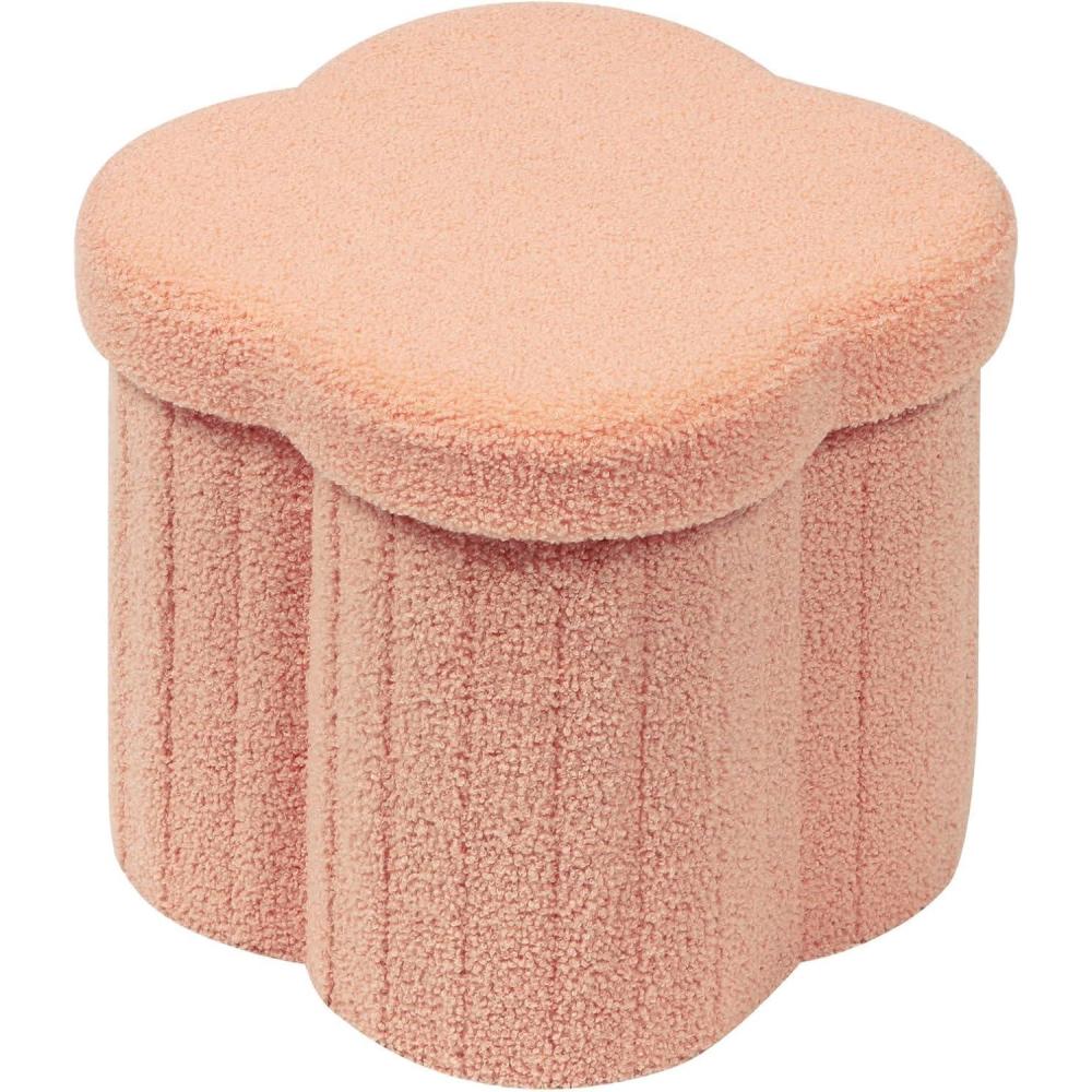 imageB FSOBEIIALEO Storage Ottoman Cube Round Ottomans with Storage Foot Stool Footrest for Lving Room Boucle Ottoman Seat for Dorm RoomFaux Teddy Fur Green 15quotx15quotx15quotOrange
