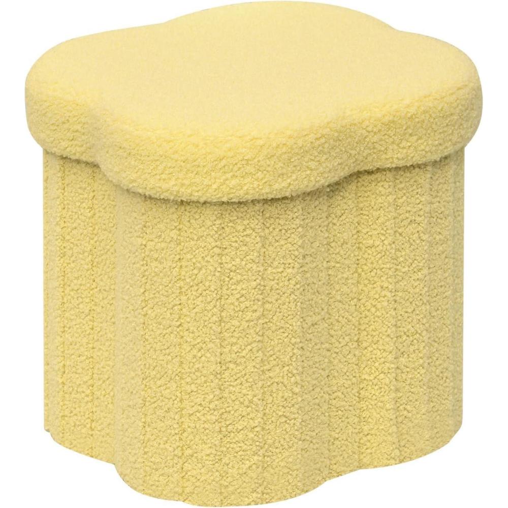 imageB FSOBEIIALEO Storage Ottoman Cube Round Ottomans with Storage Foot Stool Footrest for Lving Room Boucle Ottoman Seat for Dorm RoomFaux Teddy Fur Green 15quotx15quotx15quotYellow