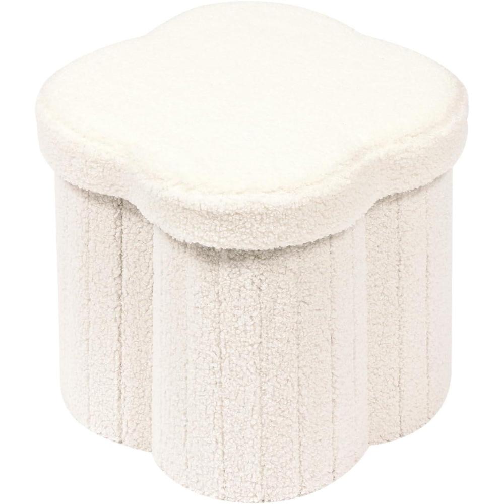 imageB FSOBEIIALEO Storage Ottoman Cube Round Ottomans with Storage Foot Stool Footrest for Lving Room Boucle Ottoman Seat for Dorm RoomFaux Teddy Fur Green 15quotx15quotx15quotWhite
