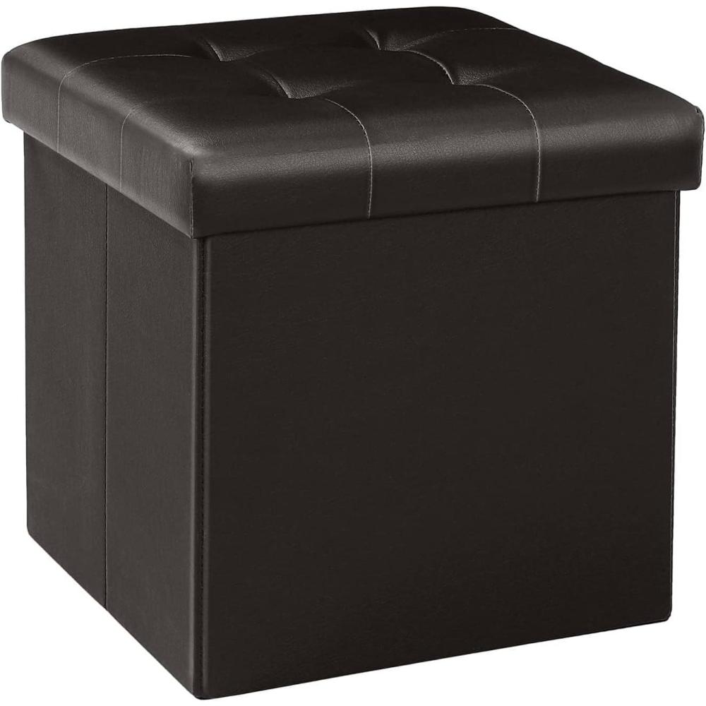 imageB FSOBEIIALEO Storage Ottoman Cube Storage Chest Folding Ottomans Footrest for Living Room Seat 126quotX126quotX126quot Linen BlackBrown