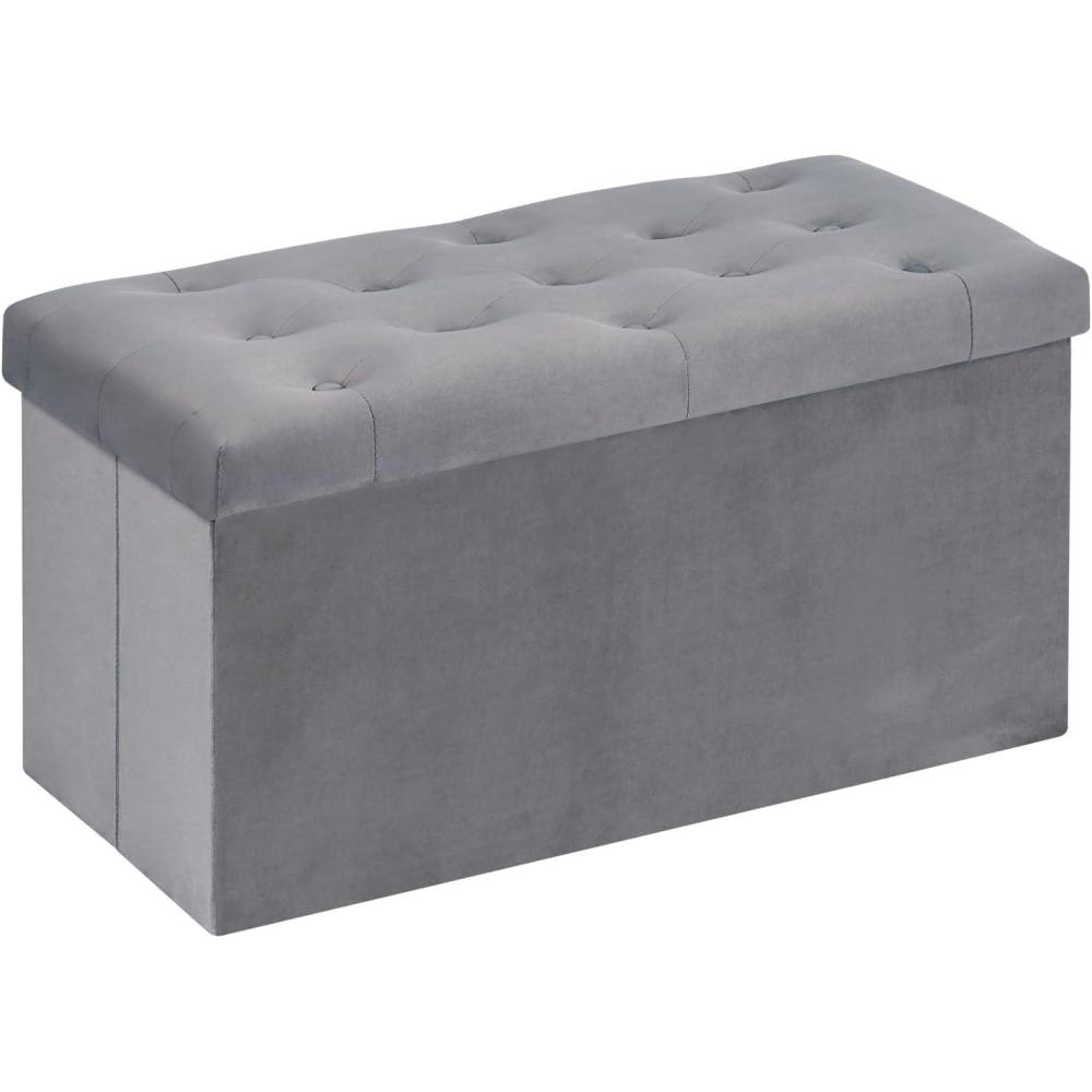 imageB FSOBEIIALEO Storage Ottoman Cube Velvet Tufted Folding Ottomans with Lid Footstool Rest Padded Seat for Bedroom Warm Red MediumGrey
