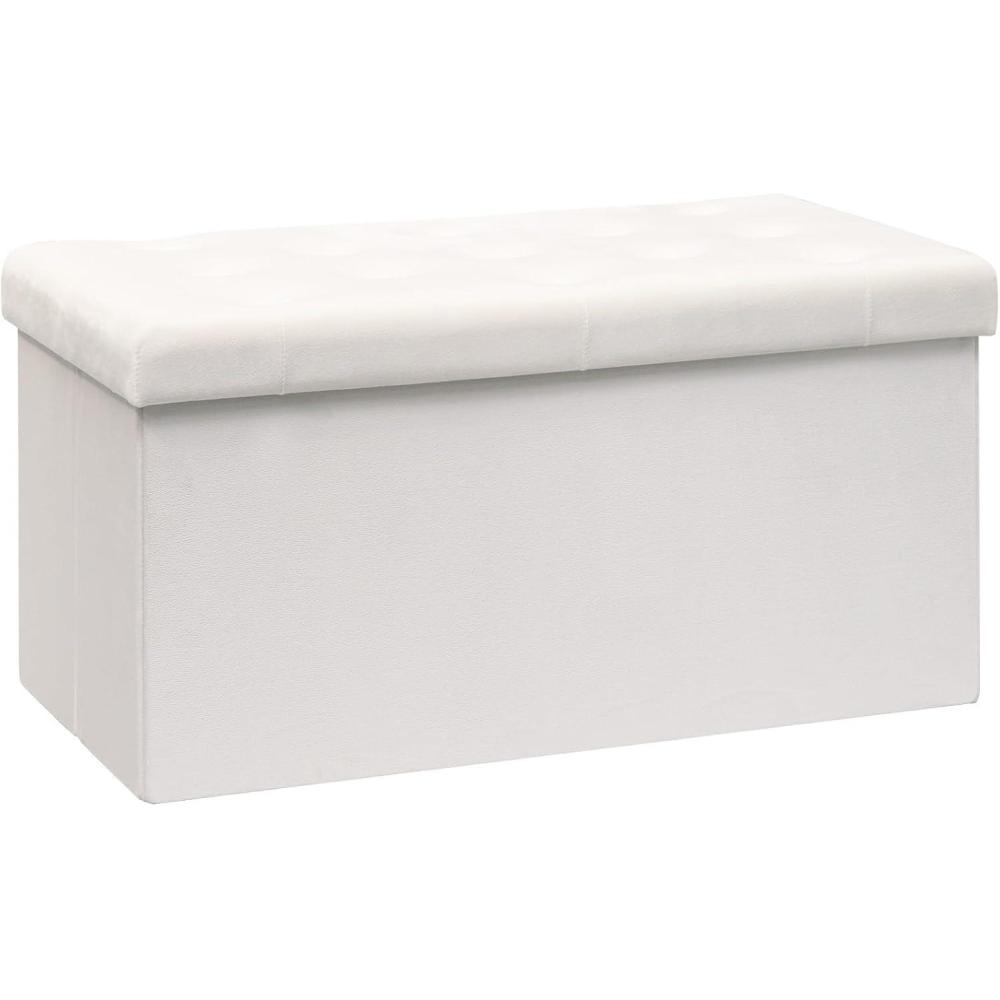 imageB FSOBEIIALEO Storage Ottoman Cube Velvet Tufted Folding Ottomans with Lid Footstool Rest Padded Seat for Bedroom Warm Red MediumWhite