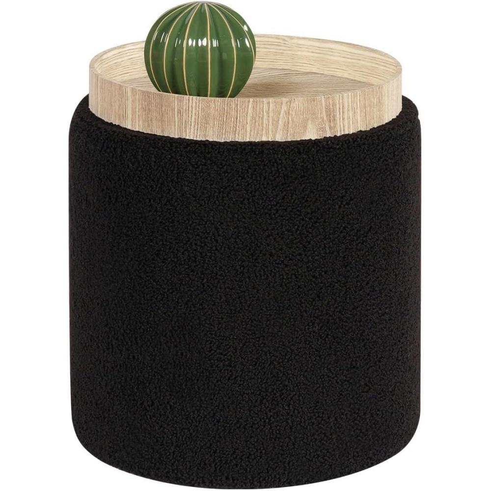 imageB FSOBEIIALEO Storage Ottoman Round Boucle Ottomans with Tray Teddy Foot Rest Ottoman Cube with Storage for Living Room Black 135quotx135quotx15quot