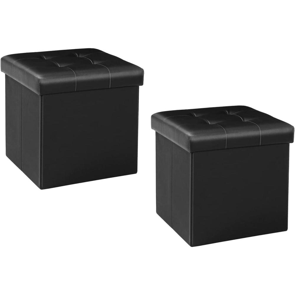 imageB FSOBEIIALEO Storage Ottoman Small Cube Foot Rest Seat Faux Leather Dorm Room Ottoman Black 126quotX126quotX126quot 2 PackBlack