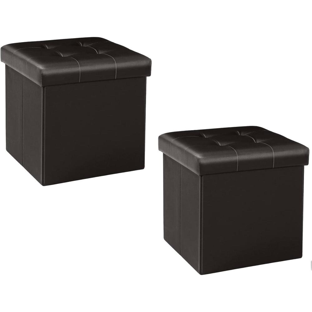 imageB FSOBEIIALEO Storage Ottoman Small Cube Foot Rest Seat Faux Leather Dorm Room Ottoman Black 126quotX126quotX126quot 2 PackBrown