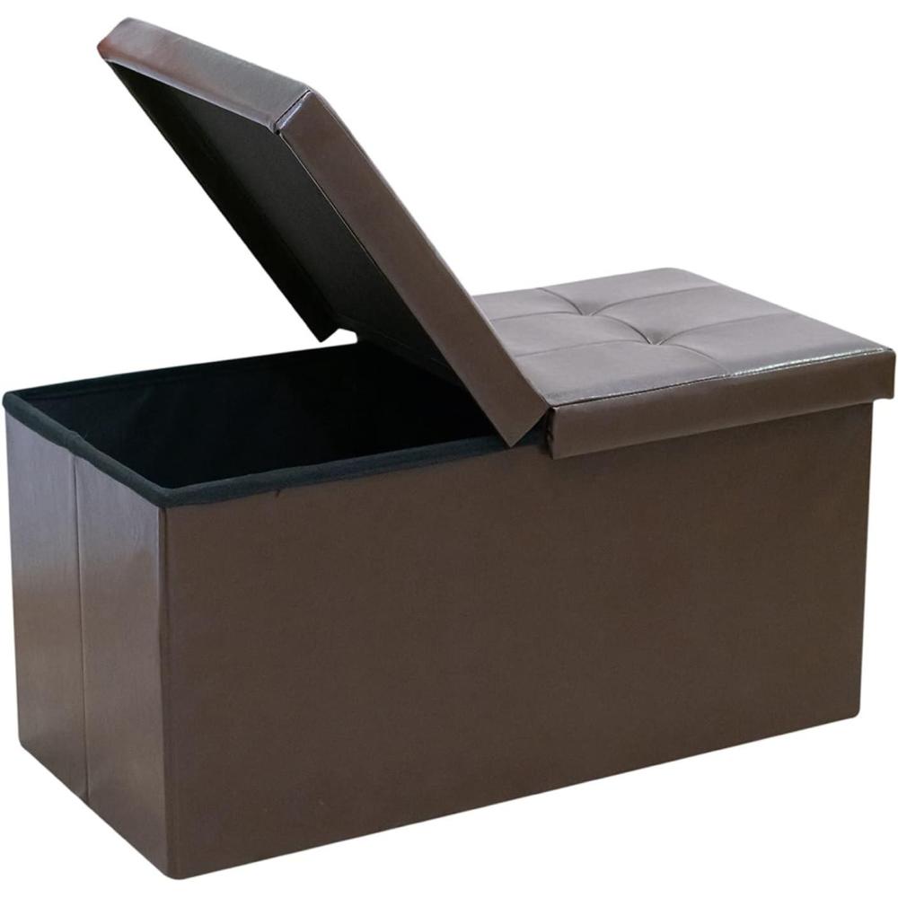 imageB FSOBEIIALEO Storage Ottoman with Filpping Lids Ottoman Storage Bench Footrest Seat Storage Chest Faux Leather 30quotx15quotx15quot BrownBrown