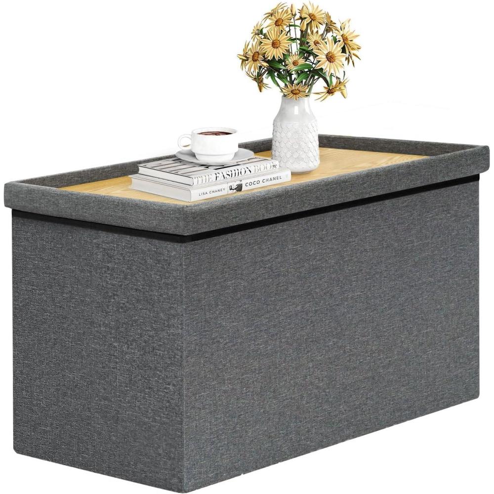 imageB FSOBEIIALEO Storage Ottoman with Tray Linen Coffee Table Folding Long Shoes Bench Footstool Dark Grey 30quotx1574quotx15quotGreyrectangle