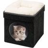 imageB FSOBEIIALEO Cat House Cube Small Dog Cubes for Indoor Cats Folding Cat Ottoman Cat Cave Stackable Cat Condo for Kitten with Removable Soft Sleeping Bed Felt and Engineered Wood 126quotDark GreySmall 126