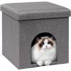 imageB FSOBEIIALEO Cat Ottoman House Cube for Indoor Folding Cats Houses Condos Cat Cave Foot Stool Padded Seat Linen Grey 157quot