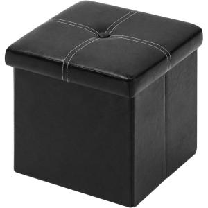 B FSOBEIIALEO Folding Storage Ottoman, Faux Leather Footrest Seat Coffee Table Kids, Blue 11.8″x11.8″x11.8″(Black)