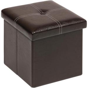 B FSOBEIIALEO Folding Storage Ottoman, Faux Leather Footrest Seat Coffee Table Kids, Blue 11.8″x11.8″x11.8″(Brown)