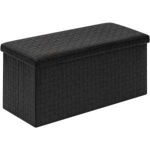 B FSOBEIIALEO Folding Storage Ottoman, Faux Leather Footrest Seat Long Bench Chest, Black 30″x15″x15″(Black)
