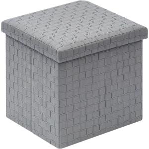 B FSOBEIIALEO Folding Storage Ottoman, Faux Leather Footrest Seat Long Bench Chest, Black 30″x15″x15″(Grey)