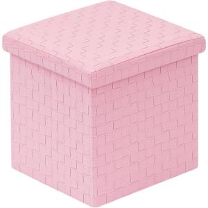 B FSOBEIIALEO Folding Storage Ottoman, Faux Leather Footrest Seat Long Bench Chest, Black 30″x15″x15″(Pink)