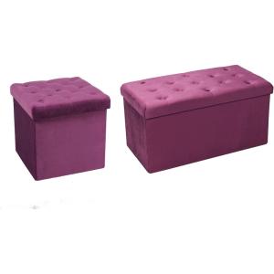 B FSOBEIIALEO Folding Storage Ottoman, Long Shoes Bench, Flannelette Footrest Stool Seat Purple