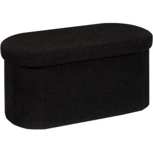 B FSOBEIIALEO Ottoman with Storage for Living Room, Sherpa Folding Storage Ottoman Foot Rest, 43.3 Inches Collapsible Bedroom Bench Black(Black)
