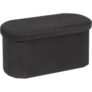 B FSOBEIIALEO Ottoman with Storage for Living Room, Sherpa Folding Storage Ottoman Foot Rest, 43.3 Inches Collapsible Bedroom Bench Black(Dark Grey)