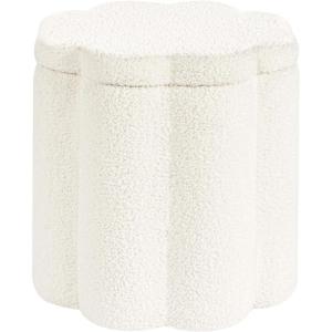 B FSOBEIIALEO Ottoman with Stroage, Flower-Shaped Storage Sherpa Ottoman Makeup Vanity Stool, Boucle Upholstered Foot Rest 16.9″(Cream White)