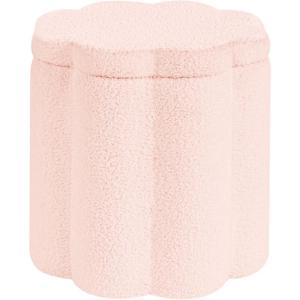 B FSOBEIIALEO Ottoman with Stroage, Flower-Shaped Storage Sherpa Ottoman Makeup Vanity Stool, Boucle Upholstered Foot Rest Ottoman 16.9″(Pink)