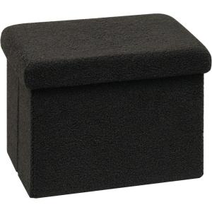 B FSOBEIIALEO Small Storage Ottoman Cube Sherpa Ottomans Foot Rest, Foldable Boucle Ottoman, Faux Teddy Fur, Cream White 12.6″x12.6″x12.6″(Black-1)