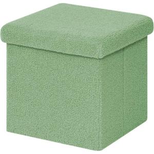 B FSOBEIIALEO Small Storage Ottoman Cube Sherpa Ottomans Foot Rest, Foldable Boucle Ottoman, Faux Teddy Fur, Cream White 12.6″x12.6″x12.6″(Green)