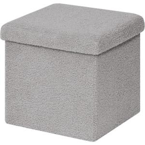 B FSOBEIIALEO Small Storage Ottoman Cube Sherpa Ottomans Foot Rest, Foldable Boucle Ottoman, Faux Teddy Fur, Cream White 12.6″x12.6″x12.6″(Grey)