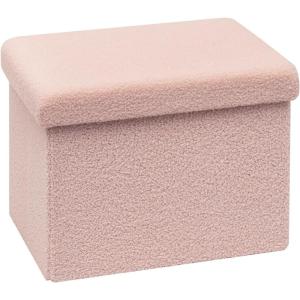 B FSOBEIIALEO Small Storage Ottoman Cube Sherpa Ottomans Foot Rest, Foldable Boucle Ottoman, Faux Teddy Fur, Cream White 12.6″x12.6″x12.6″(Pink-1)