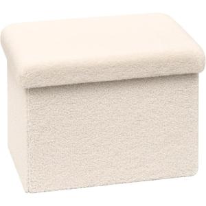 B FSOBEIIALEO Small Storage Ottoman Cube Sherpa Ottomans Foot Rest, Foldable Boucle Ottoman, Faux Teddy Fur, Cream White 12.6″x12.6″x12.6″(White-1)