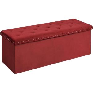 B FSOBEIIALEO Storage Ottoman Bench, Folding Tufted Ottomans with Storage, Extra Large 140L Storage Boxes Footrest Bench for Bedroom, Luxury Velvet Fabric 43 Inches Green(Red)