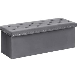 B FSOBEIIALEO Storage Ottoman Bench, Folding Tufted Ottomans with Storage, Extra Large 140L Storage Boxes Footrest Bench for Bedroom, Luxury Velvet Fabric 43 Inches Green(Grey)