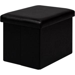 B FSOBEIIALEO Storage Ottoman Cube, Linen Small Foot Seat, for Living Room, Bedroom, Home Office, Dorm Storage Footrest Brown 11.8″x11.8″x11.8″(Black 16.5″x12.6″x12.6″)