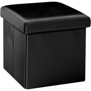 B FSOBEIIALEO Storage Ottoman Cube, Linen Small Foot Seat, for Living Room, Bedroom, Home Office, Dorm Storage Footrest Brown 11.8″x11.8″x11.8″(Black)