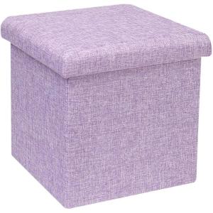 B FSOBEIIALEO Storage Ottoman Cube, Linen Small Foot Seat, for Living Room, Bedroom, Home Office, Dorm Storage Footrest Brown 11.8″x11.8″x11.8″(Light Purple)