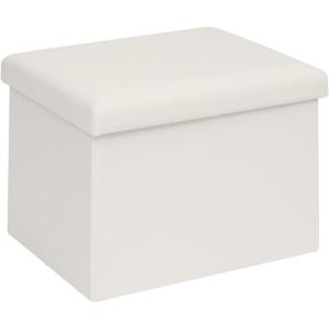 B FSOBEIIALEO Storage Ottoman Cube, Linen Small Foot Seat, for Living Room, Bedroom, Home Office, Dorm Storage Footrest Brown 11.8″x11.8″x11.8″(White 16.5″x12.6″x12.6″)