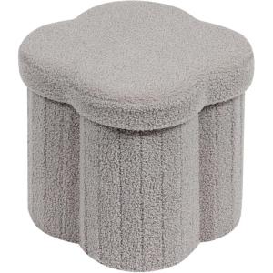 B FSOBEIIALEO Storage Ottoman Cube, Round Ottomans with Storage Foot Stool Footrest for Lving Room, Boucle Ottoman Seat for Dorm Room,Faux Teddy Fur, Green 15″x15″x15″(Grey)
