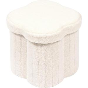 B FSOBEIIALEO Storage Ottoman Cube, Round Ottomans with Storage Foot Stool Footrest for Lving Room, Boucle Ottoman Seat for Dorm Room,Faux Teddy Fur, Green 15″x15″x15″(White)