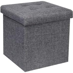 B FSOBEIIALEO Storage Ottoman Cube, Toy Chest Folding Footrest for Living Room Seat, 12.6″X12.6″X12.6″ (Linen Grey)