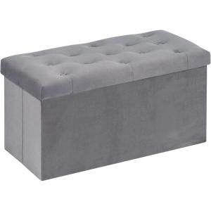 B FSOBEIIALEO Storage Ottoman Cube, Velvet Tufted Folding Ottomans with Lid, Footstool Rest Padded Seat for Bedroom (Warm Red, Medium)(Grey)