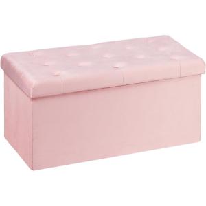 B FSOBEIIALEO Storage Ottoman Cube, Velvet Tufted Folding Ottomans with Lid, Footstool Rest Padded Seat for Bedroom (Warm Red, Medium)(Pink)