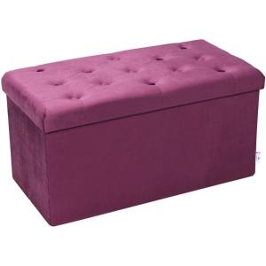 B FSOBEIIALEO Storage Ottoman Cube, Velvet Tufted Folding Ottomans with Lid, Footstool Rest Padded Seat for Bedroom (Warm Red, Medium)(Purple)